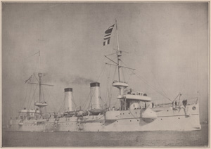 THE "CHITOSE," WHICH TOOK PART IN THE FIRST BATTLE AT PORT ARTHUR